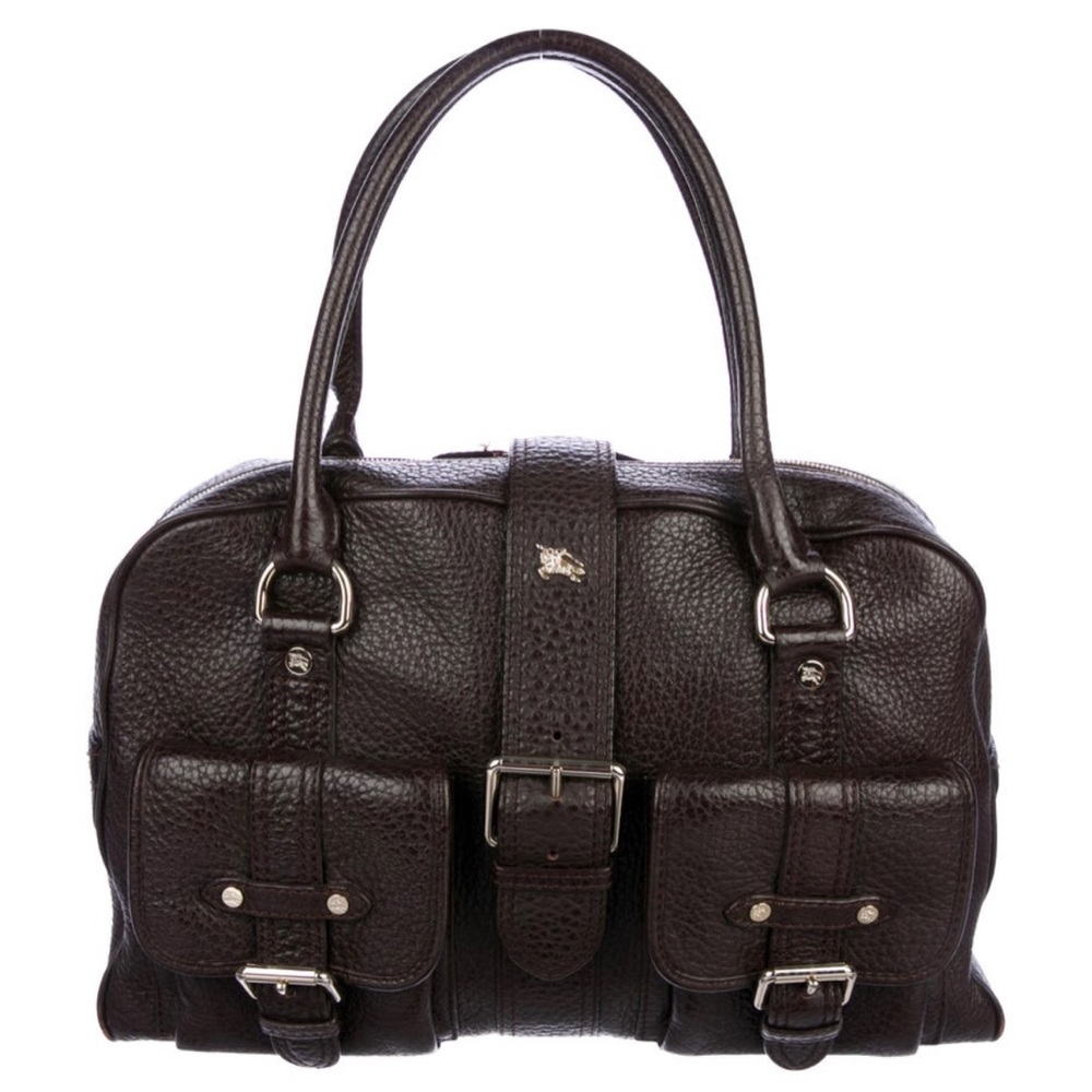Burberry black pebbled leather buckle purse. Gold toned hardware and dust bag
